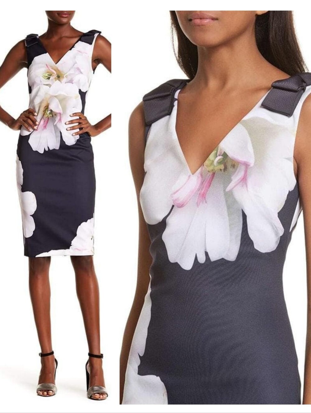 Ted Baker Gardenia Soleia Bow Shoulder Bodycon Midi Dress Size 1 Size 4 - Picture 2 of 6